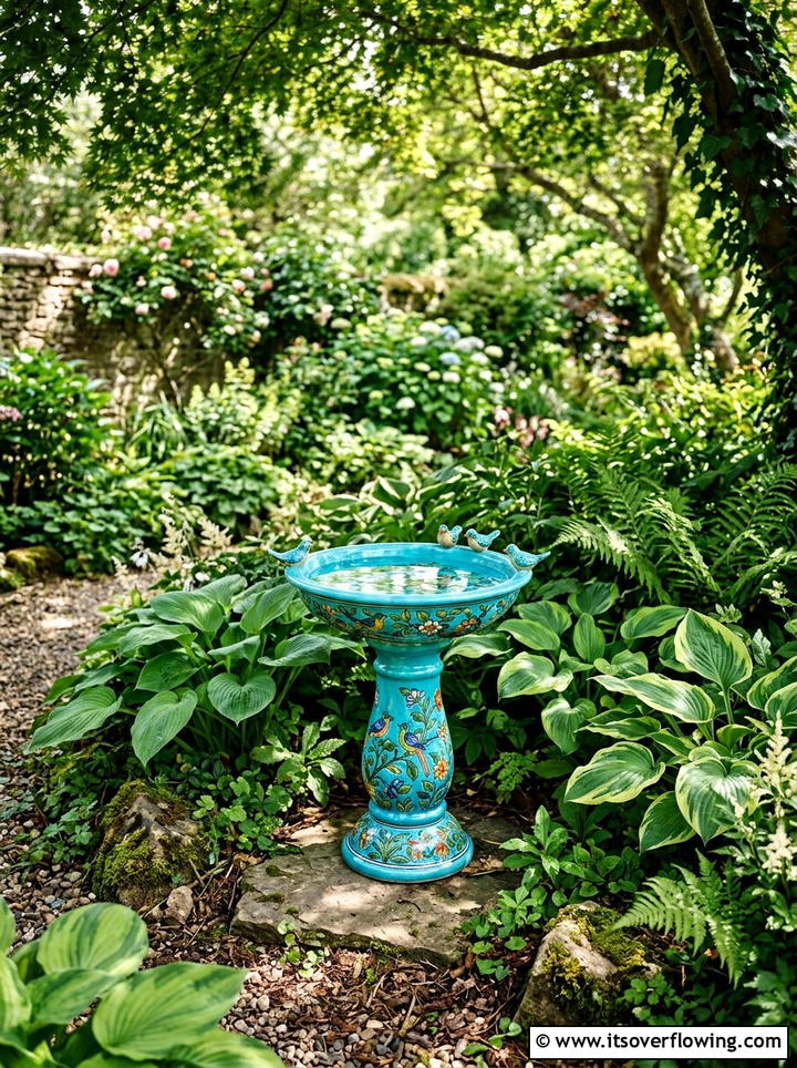Ceramic bird bath colorful - 25 garden decor ideas with bird baths