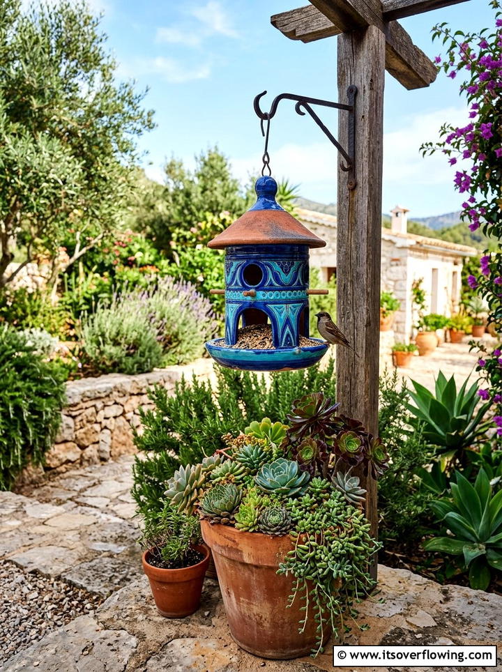 Ceramic bird feeder - 25 garden decor ideas with feeders