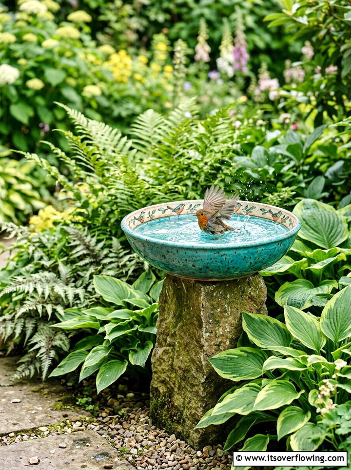 Ceramic bowl bird bath - 25 upcycled garden ideas with kids projects