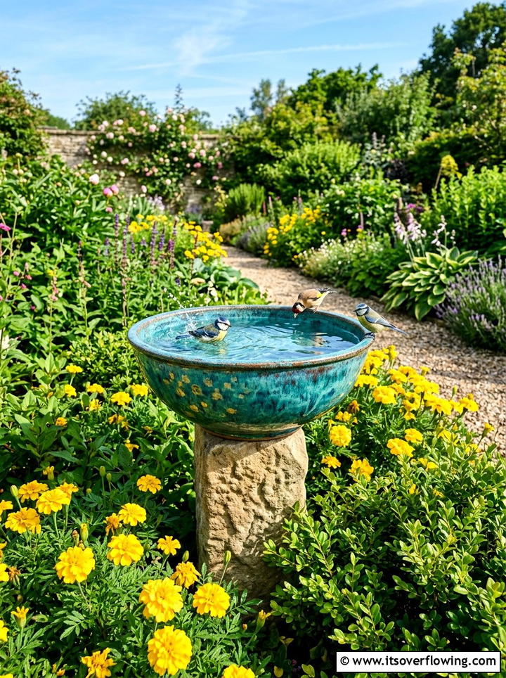 Ceramic bowl bird bath - 25 upcycled garden ideas with bird baths