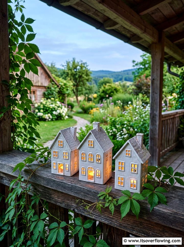 Ceramic house candle holders - 25 front porch decor ideas with candle holders