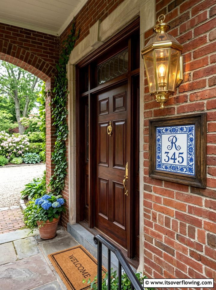 Ceramic monogrammed address tile - 25 front porch ideas with monogram decor