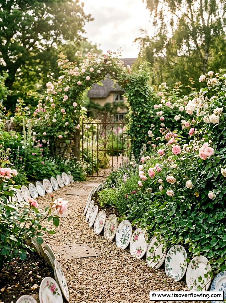 Ceramic plate border - 25 reusing old things ideas for garden edging