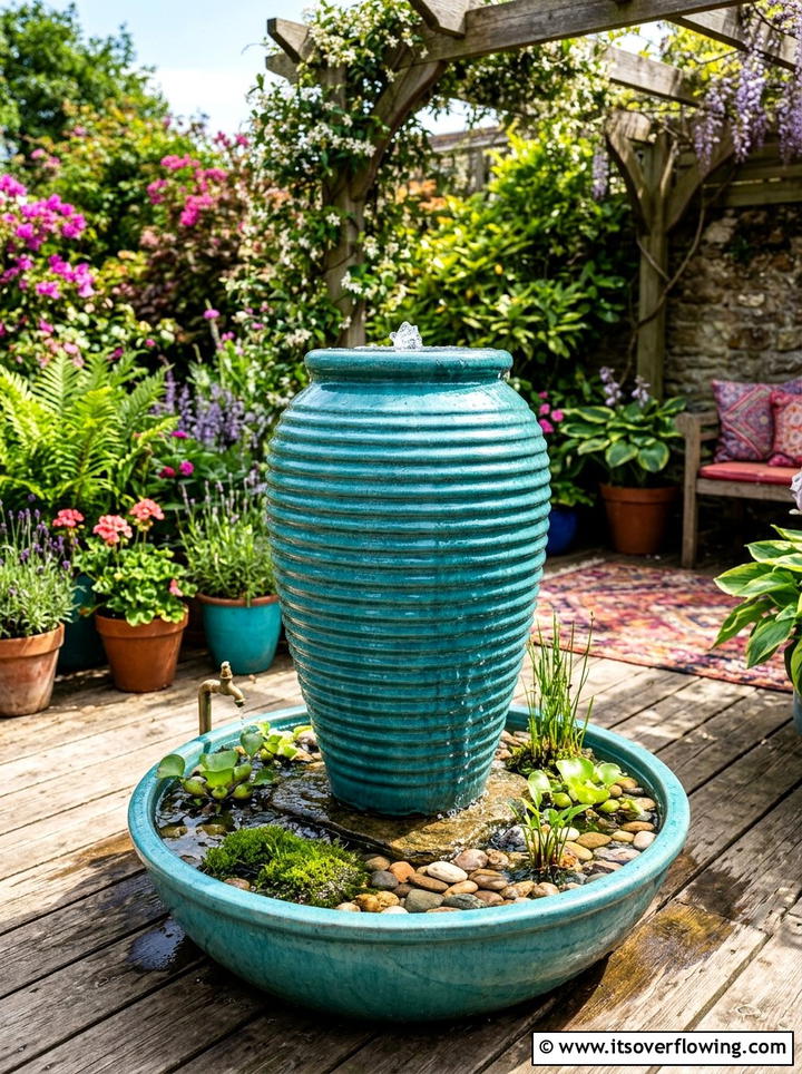 Ceramic pot fountain - 25 backyard ideas with water feature