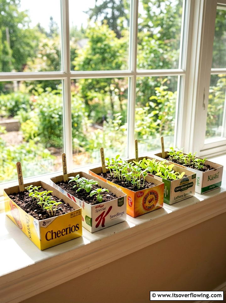 Cereal Box Seed Starter - 25 upcycled garden ideas for schools