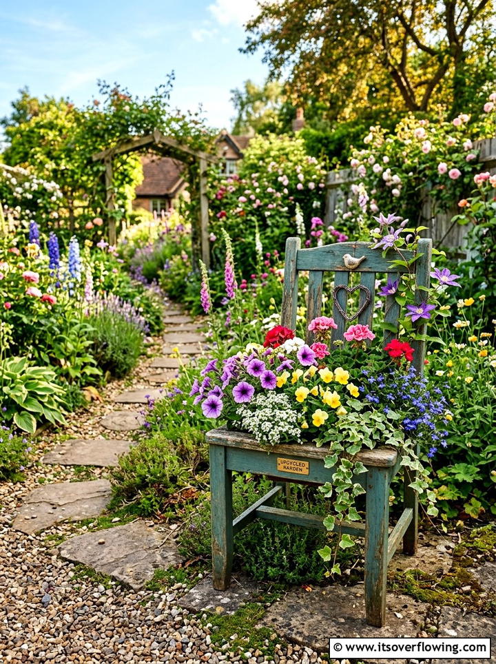 Chair Flower Planter - 25 upcycled garden ideas for urban gardens