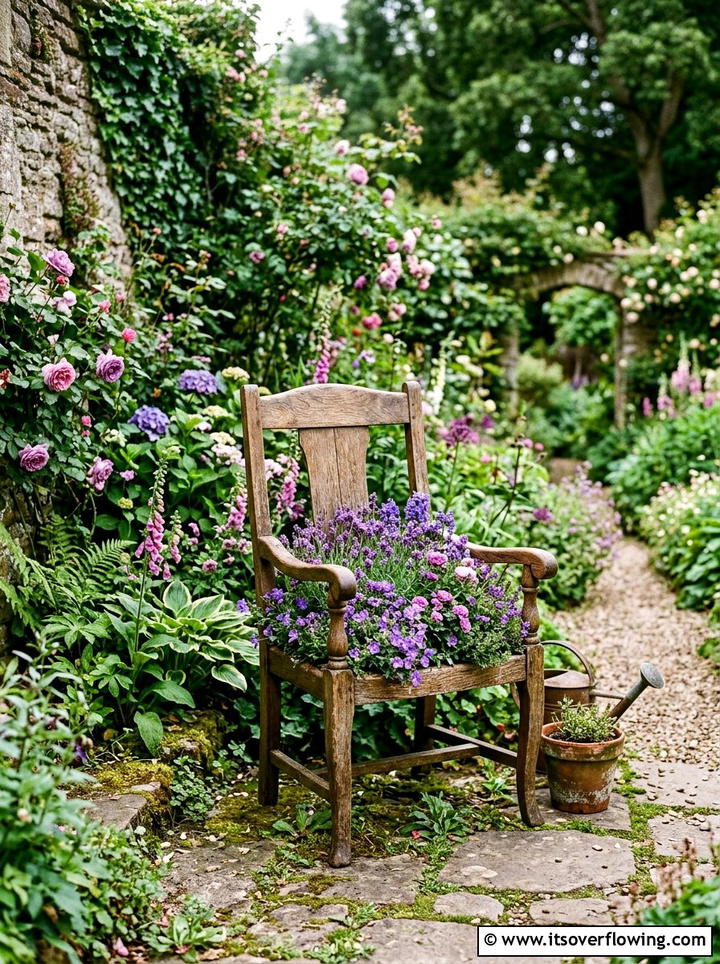 Chair Garden Seat - 25 upcycled garden ideas with rustic style