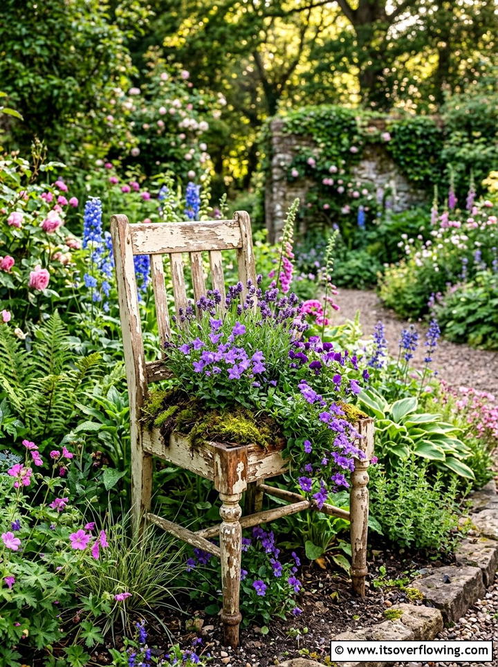 Chair Planter - 25 upcycled garden ideas for community gardens