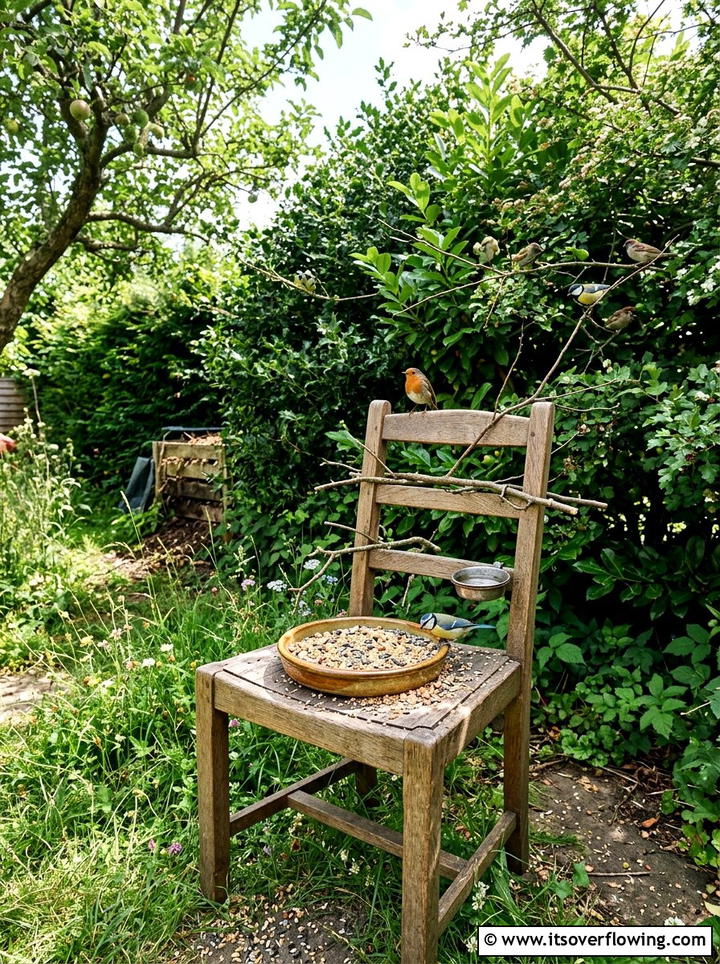 Chair bird feeder - 25 upcycled garden ideas with old chairs