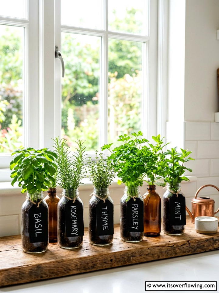 Chalkboard Bottle Garden - 25 recycled garden ideas with hanging bottle planters