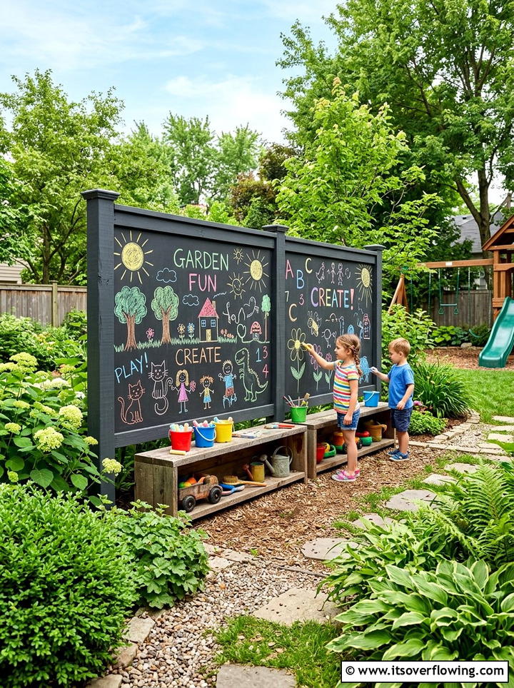 Chalkboard Fence For Outdoor Play - 25 small garden ideas with kids corner