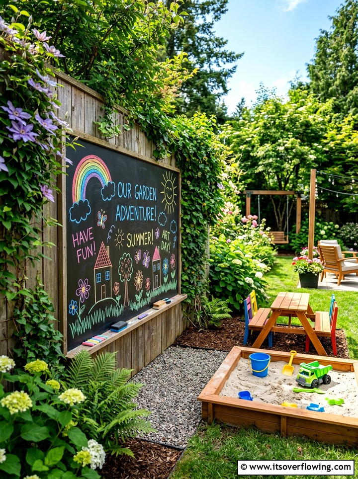 Chalkboard Garden Wall - 25 garden decor ideas with fence decorations