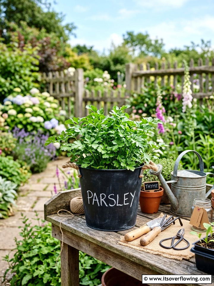 Chalkboard Painted Bucket Herb Pot - 25 recycled garden ideas with buckets