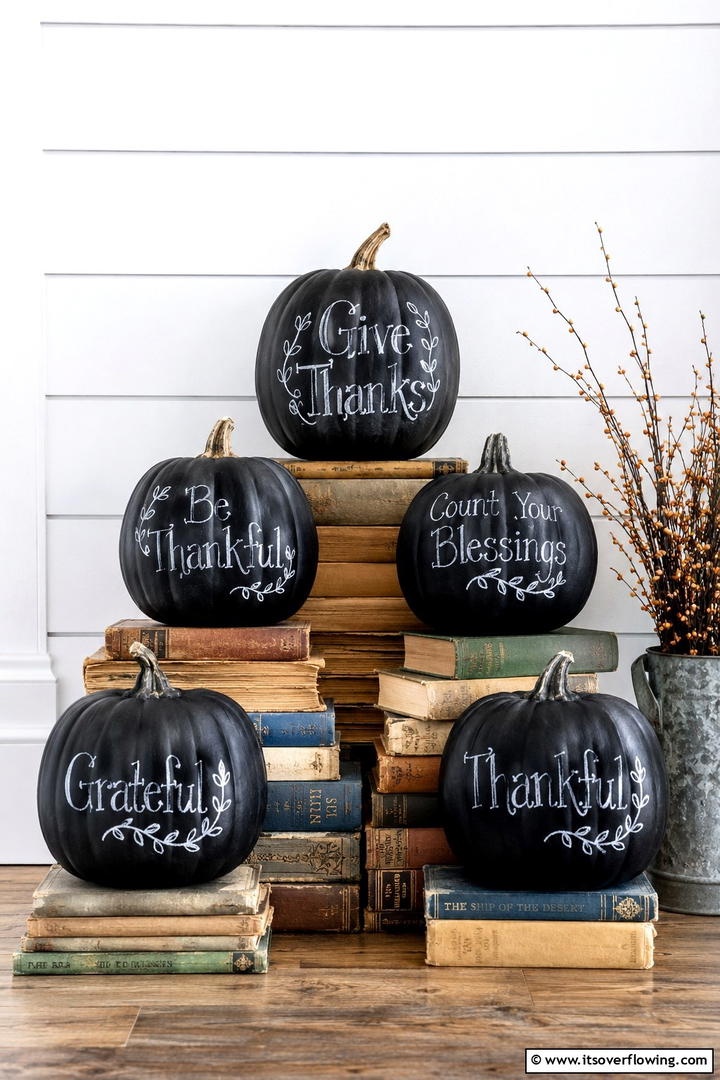 Chalkboard Painted Message Pumpkins - 50 Fall Pumpkin Decor Ideas for Cozy Autumn Homes Today