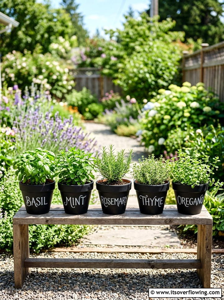 Chalkboard Pot Garden - 25 upcycled garden ideas with garden signs