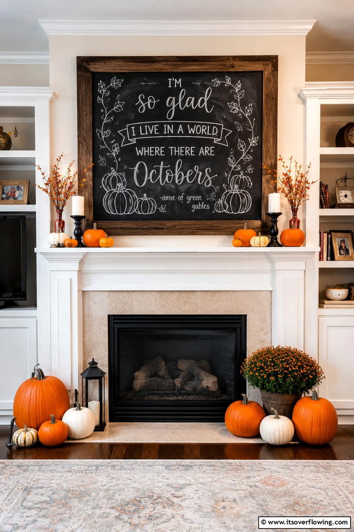 Chalkboard Sign Mantel Theme - 50 Fall Mantel Decor Ideas for Cozy Spaces This Season