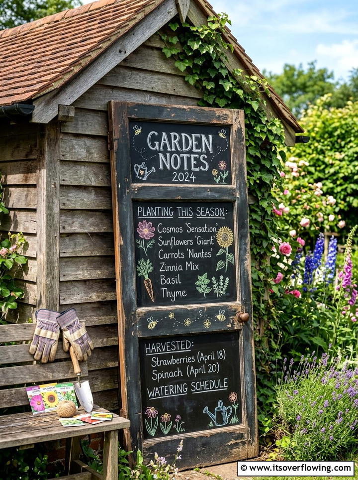 Chalkboard door for garden notes - 25 garden decor ideas with old doors