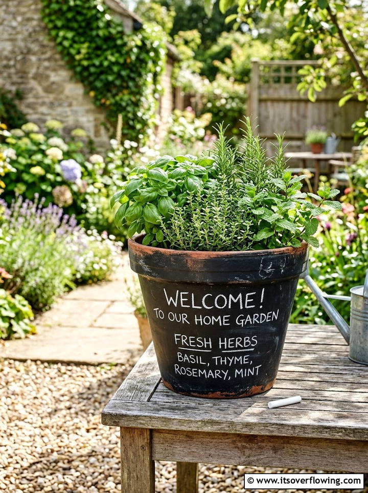 Chalkboard paint plant pot - 25 front porch ideas with painted pots