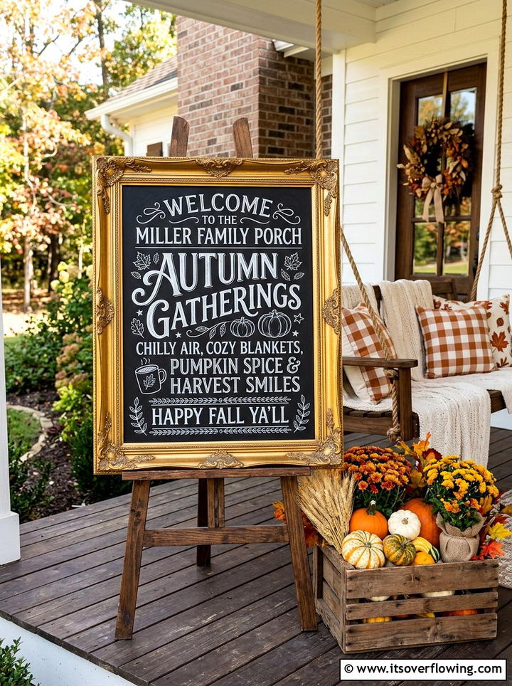Chalkboard porch sign display - 25 front porch ideas with signs and quotes