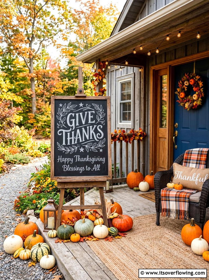 Chalkboard sign greeting - 25 front porch decor ideas for thanksgiving