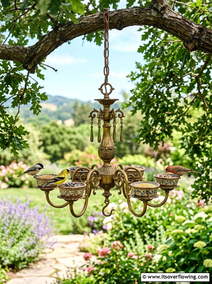 Chandelier Bird Feeder - 25 recycled garden ideas for backyard decor