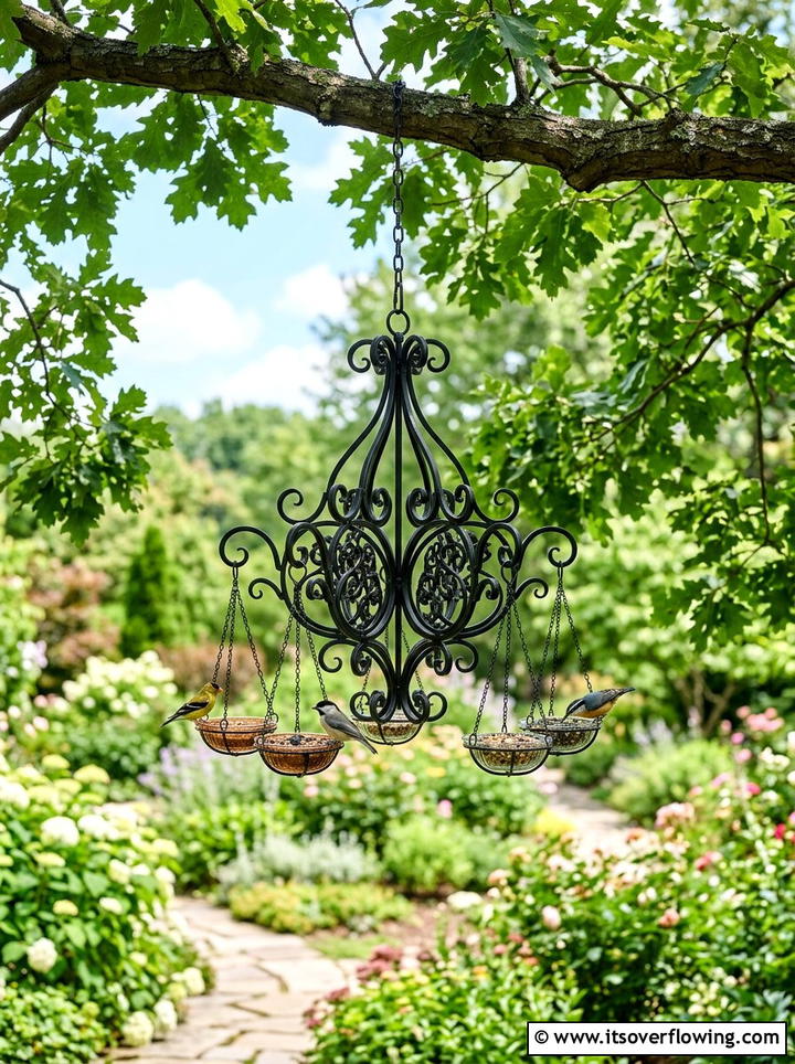 Chandelier Bird Feeder - 25 upcycled garden ideas for backyards