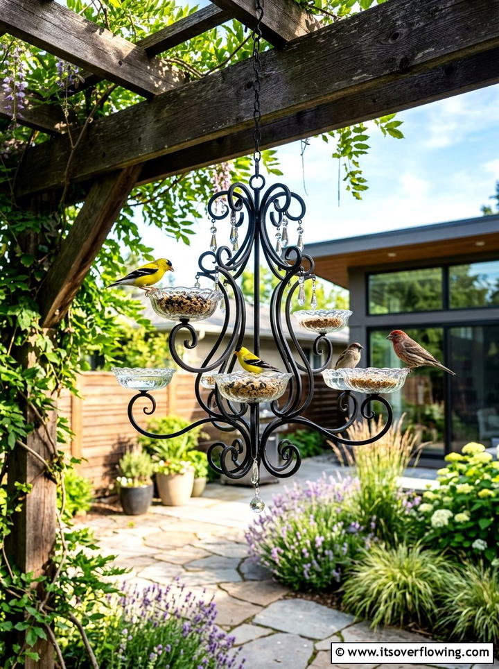 Chandelier Bird Feeder - 25 backyard decorating ideas with recycled materials