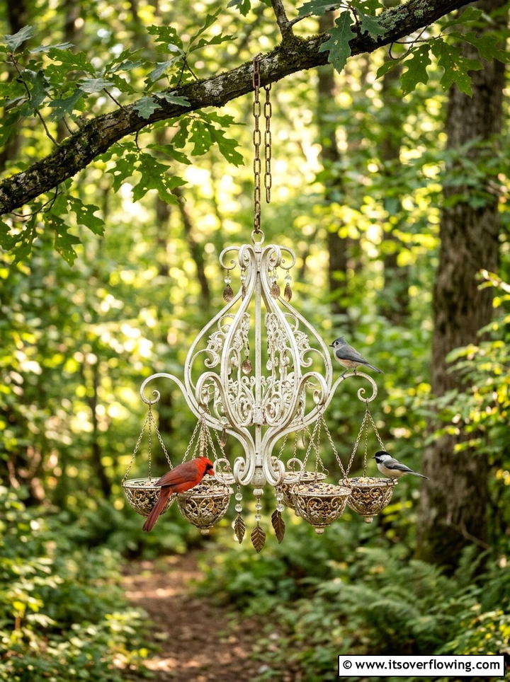 Chandelier Bird Feeders - 25 recycled garden ideas with eco friendly decor