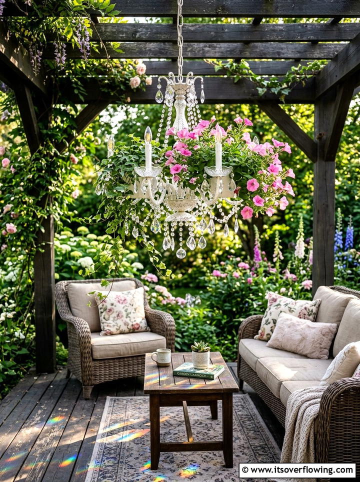 Chandelier Glass Plant Hanger - 25 recycled garden ideas with recycled glass art