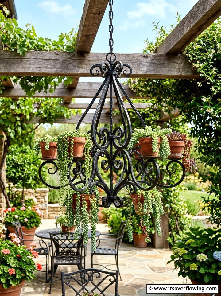 Chandelier Planter - 25 upcycled garden ideas for tiny yards