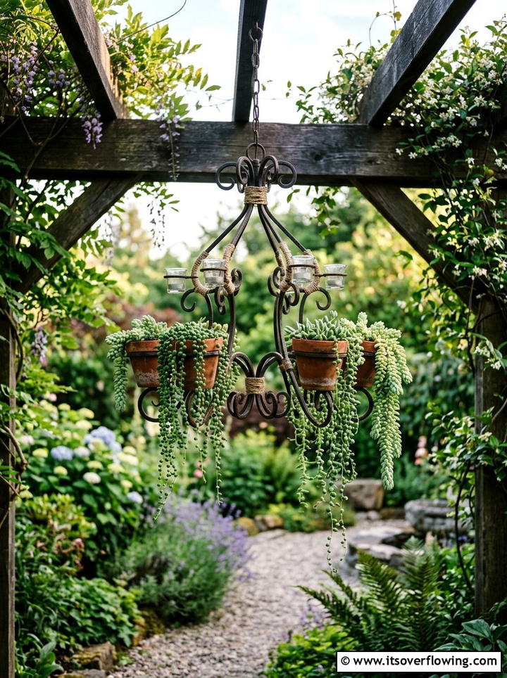 Chandelier Succulent Planter - 25 upcycled garden ideas with succulent planters