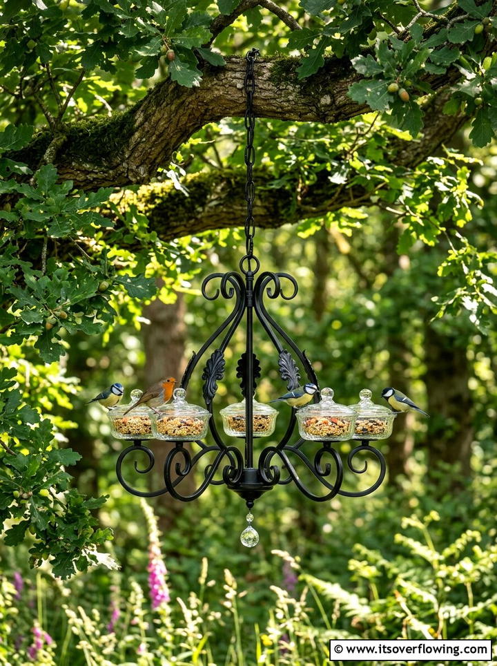 Chandelier bird feeder - 25 reusing old things ideas for garden