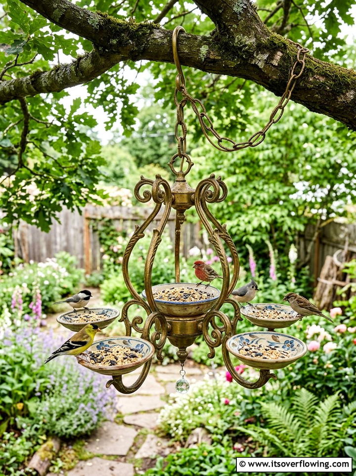 Chandelier bird feeder - 25 upcycled garden ideas with boho style