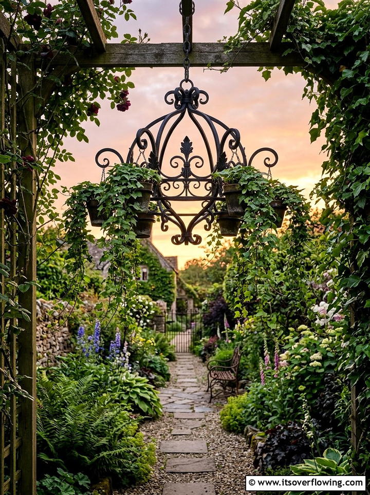 Chandelier hanging planter - 25 upcycled garden ideas for narrow spaces