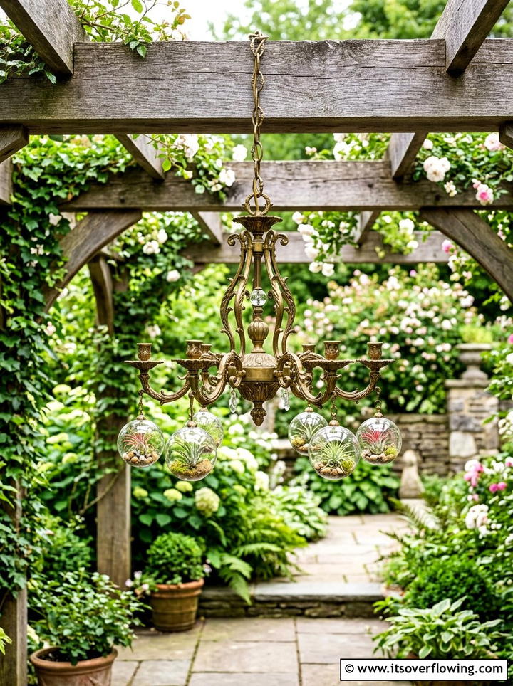 Chandelier plant holder - 25 reusing old things ideas for garden art
