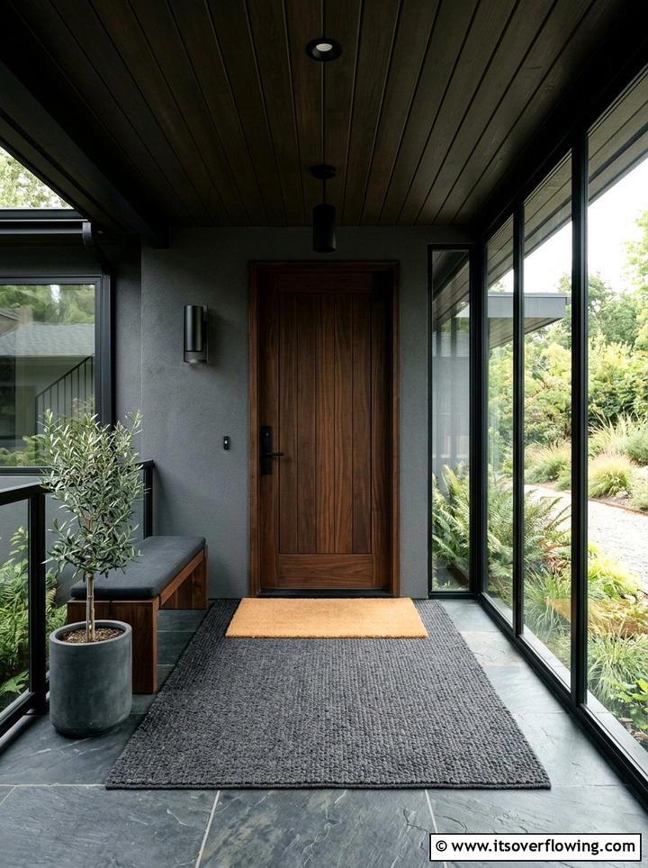 Charcoal Gray Textured Rug - 25 front porch ideas with layered doormats