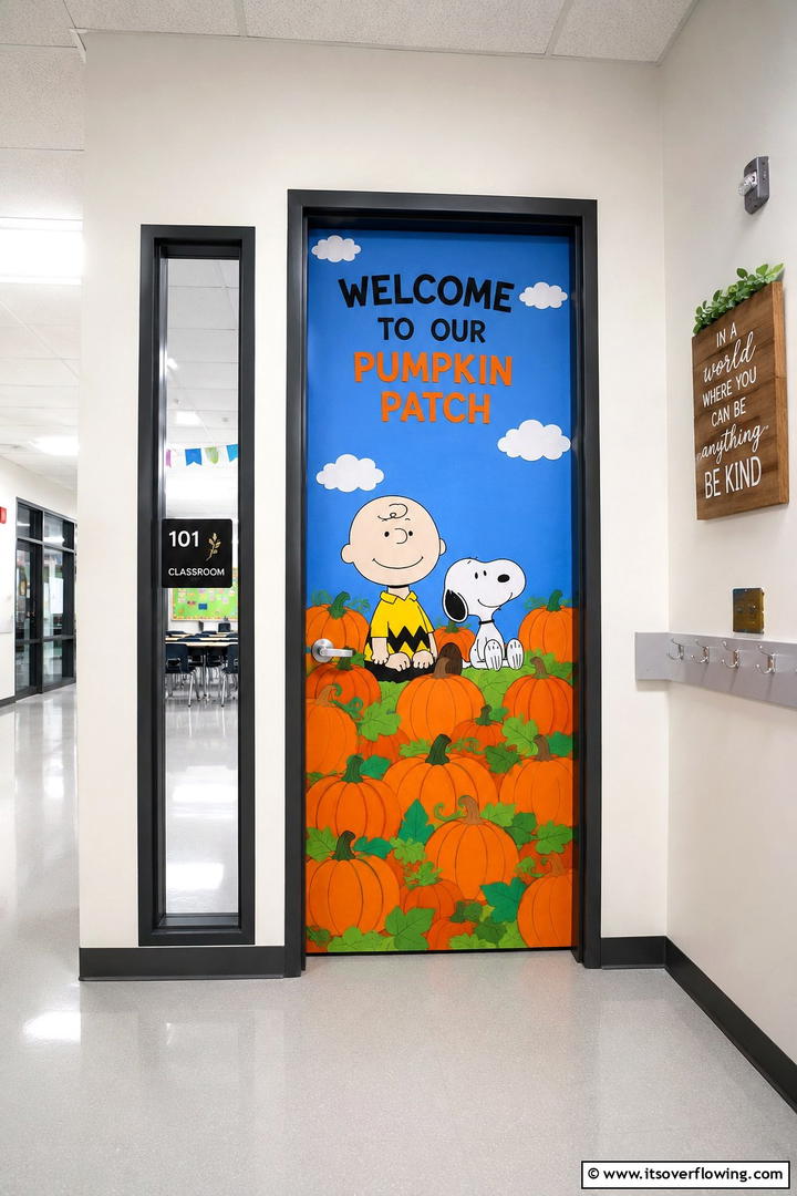 Charlie Brown Theme - 50 Fall Door Decor Classroom Ideas for Cozy Entryways