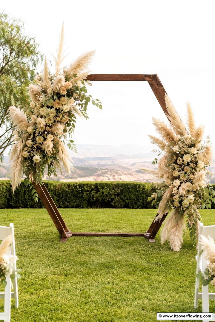 Charming Pampas Ceremony Arches - 30 Pampas Grass Wedding Decor Ideas for Boho Chic Vibes