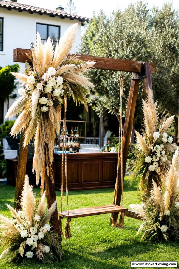 Charming Pampas Swing Decor - 30 Pampas Grass Wedding Decor Ideas for Boho Chic Vibes