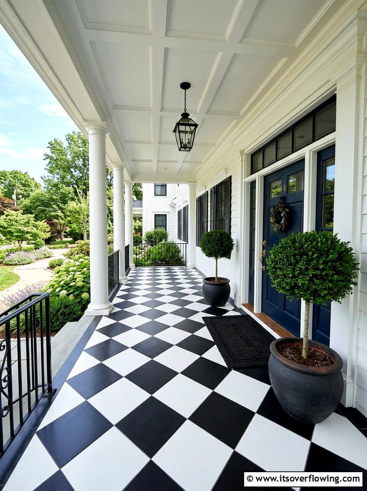 Checkerboard Floor Porch - 25 front porch ideas with doormat