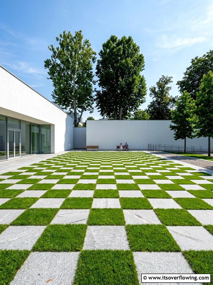 Checkerboard Grass Pavers - 25 creative garden ideas with modern landscape lines