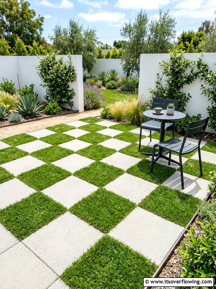Checkerboard Patio Pavers - 25 small garden ideas with pavers