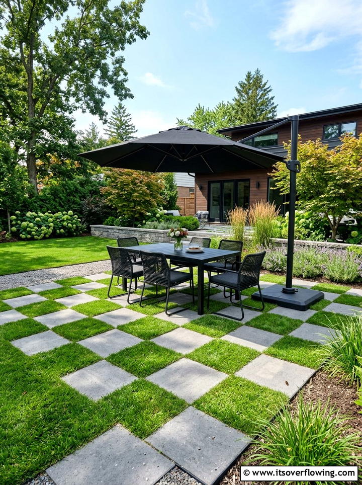 Checkerboard Paver Patio - 25 backyard decorating ideas with stepping stones
