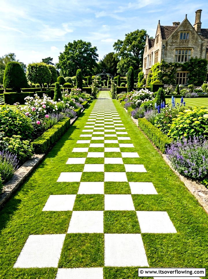 Checkerboard Paver Walkway - 25 garden design ideas for narrow pathways
