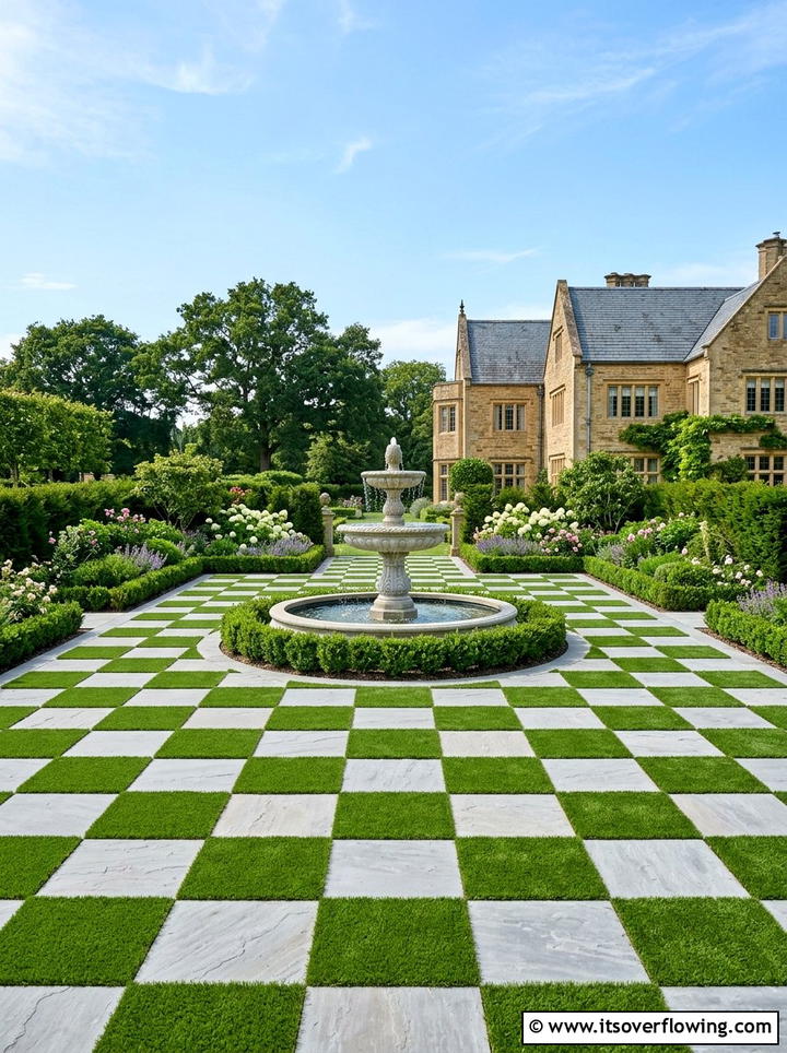 Checkerboard Turf Patio - 25 small garden ideas with artificial turf