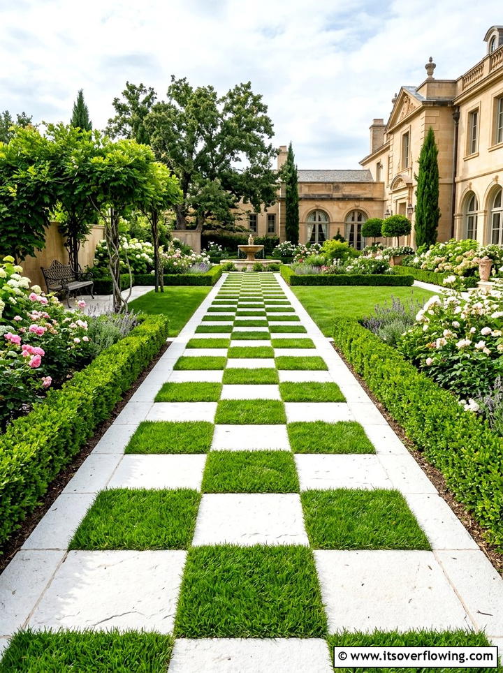 Checkerboard garden pavers - 25 garden decor ideas with stepping stones