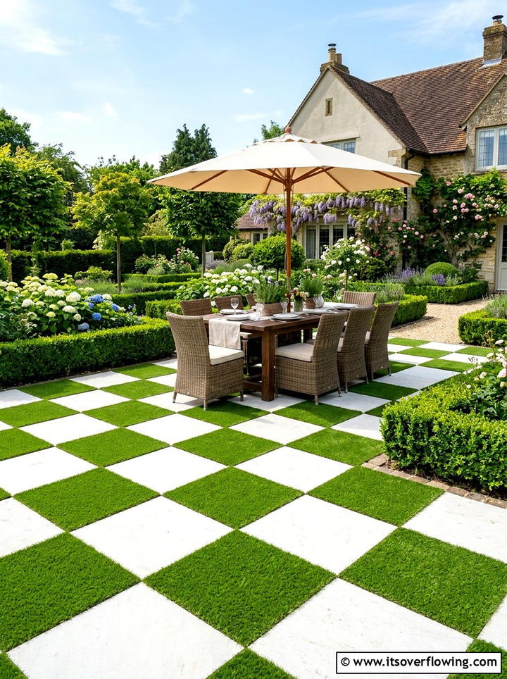 Checkerboard turf pattern - 25 backyard ideas with artificial turf