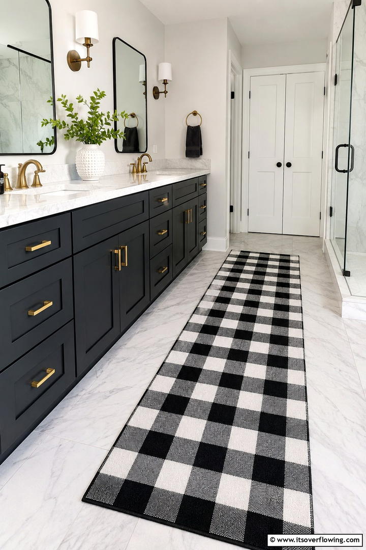 Checkered Floor Runner - 50 Fall Bathroom Decor Ideas Roundup- Timeless Tips