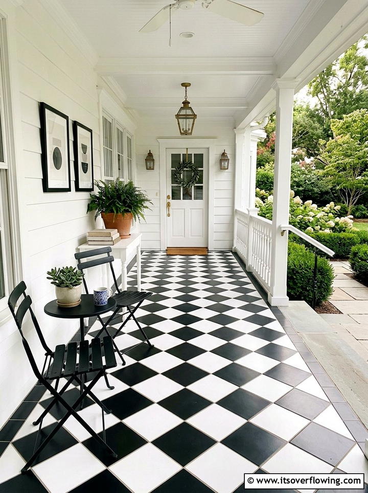 Checkered Porch Floor Tile - 25 front porch ideas with black and white theme