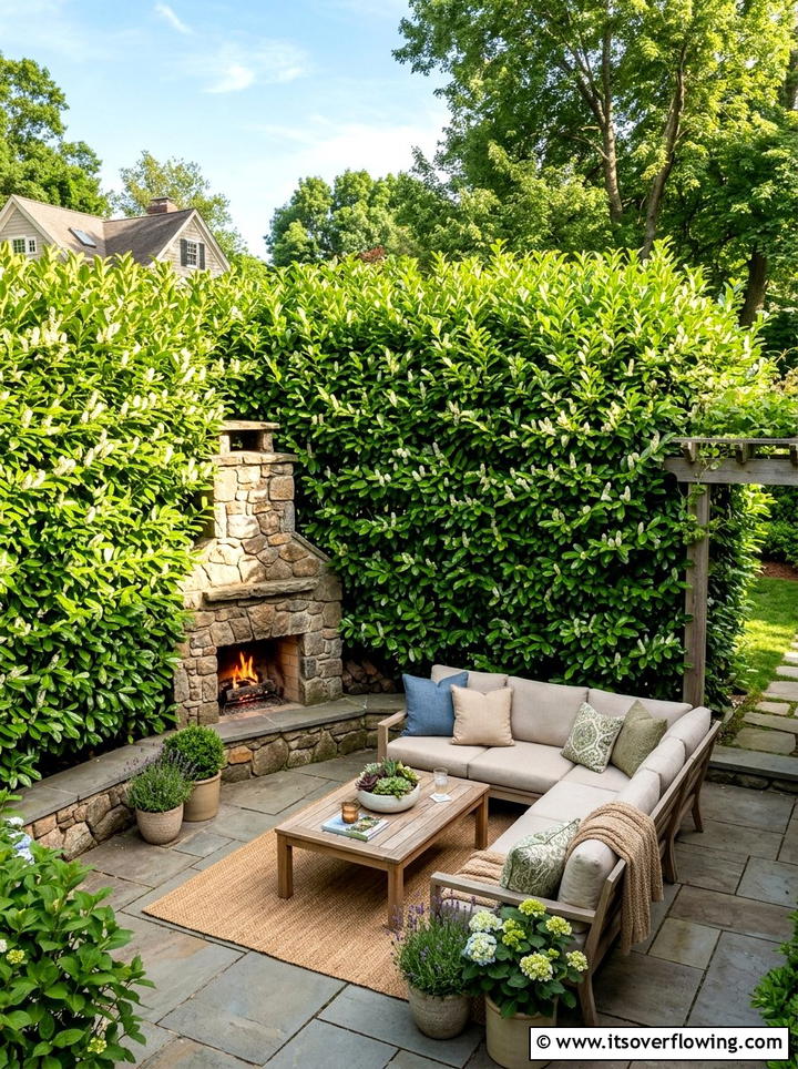 Cherry Laurel Hedge - 25 backyard ideas with privacy trees